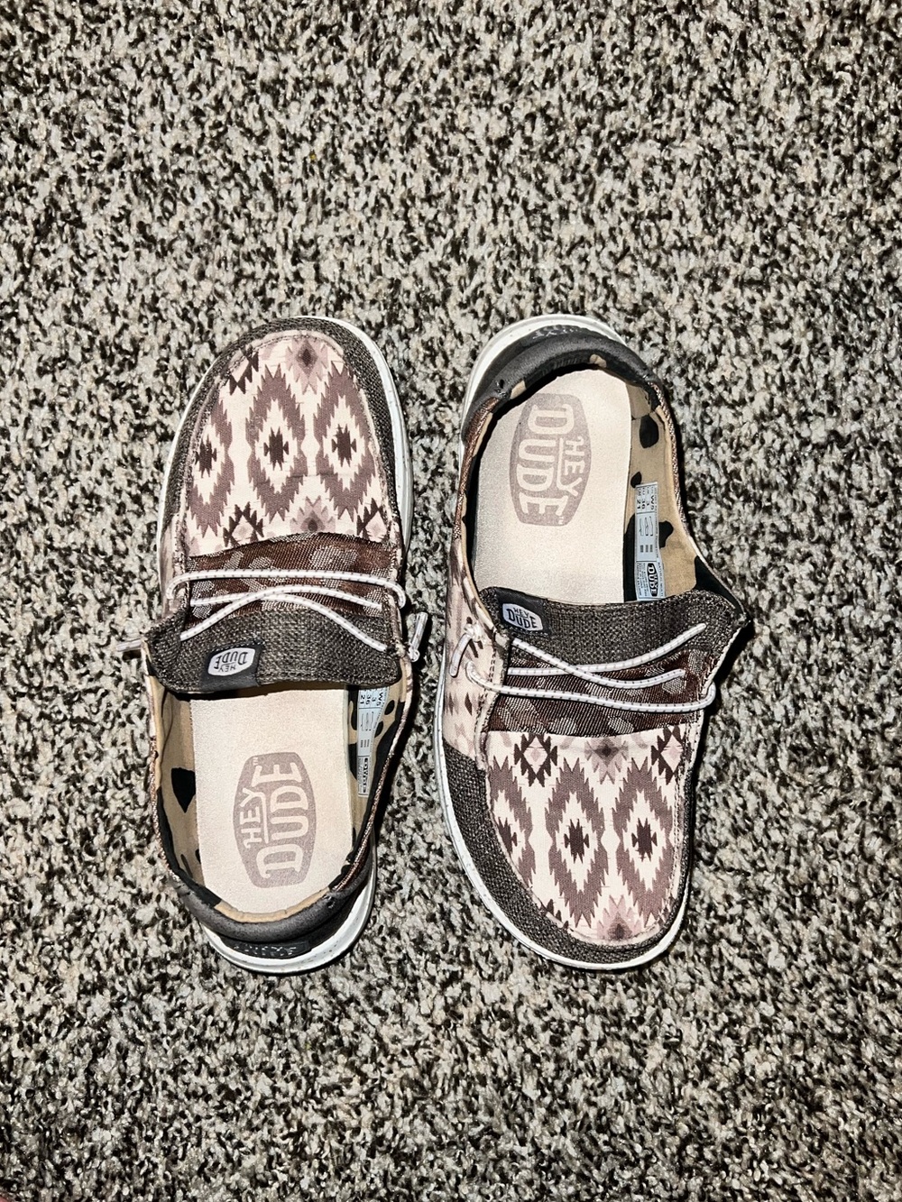Hey Dude Slip-On Sneakers in Brown and Cream Aztec Print